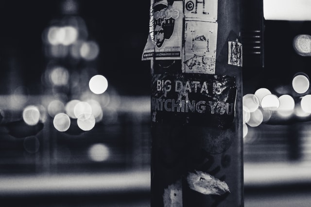 A telephone pole poster that says “BIG DATA IS WATCHING YOU”